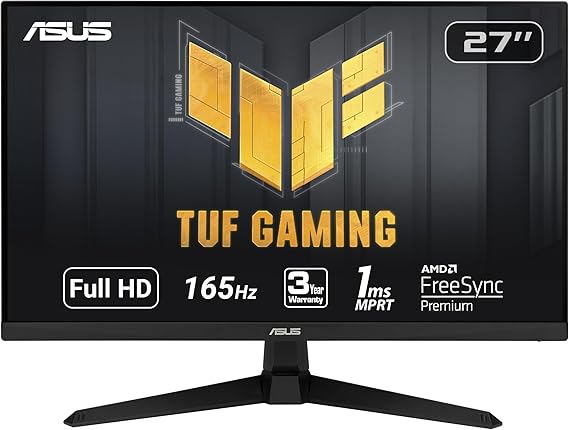 ASUS TUF Gaming 27 Inch Gaming Monitor - Full HD, 1080P, 165Hz (Supports 144Hz), 1ms, Extreme Low Motion Blur, FreeSync Premium, Shadow Boost, Eye Care, HDMI, DisplayPort, Tilt Adjustable - VG277Q1A