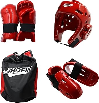 Martial Arts Karate Protective Sparring Gear Package Deal/Gift Adjustable Adult & Youth Headgear, Gloves & Kicks for MMA, Taekwondo, Boxing Training