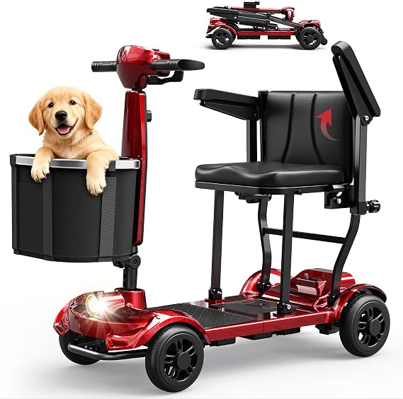 Easwe-Mobility Scooter for Adults & Seniors, Folding Portable Travel 4 Wheel Electric Scooter, All Terrain Power, Airline Approved (Dual Battery)