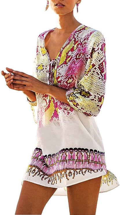 Lukitty Womens Cover up Bohemia Tassel Swimsuit Beachwear Bikini Swim Dress
