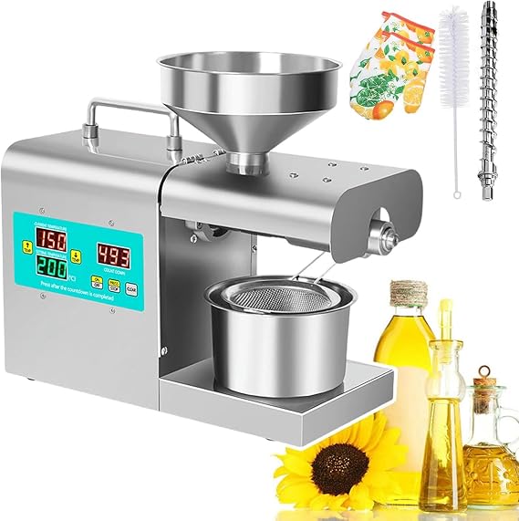 Oil Press Machine, 820W Hot Cold Electric Automatic Oil Press Extractor, Hot Cold Double Press to Press Without Frying, Press Rod, Hopper, Oil Cup, For Peanut Soybean