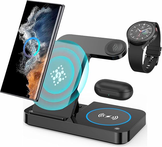 Wireless Charging Station for Samsung, 3 in 1 Wireless Charger Stand for Samsung Galaxy S26 Ultra S25 S24 Ultra S23 S22 Note 20 Z Fold 7/6 - Wireless Charger Dock for Galaxy Watch 8 7 6 5 Buds