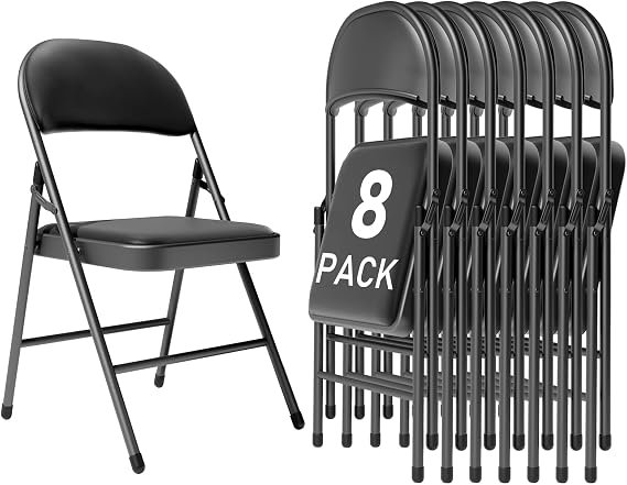 8 Pack Black Folding Chairs with Padded Cushion,Metal Frame,350lbs