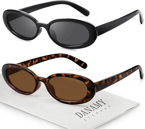 DANAMY Sunglasses Womens Retro Oval Sunglasses for Women Men Fashion Small Oval Sun Glasses 90s Vintage Driving Shades