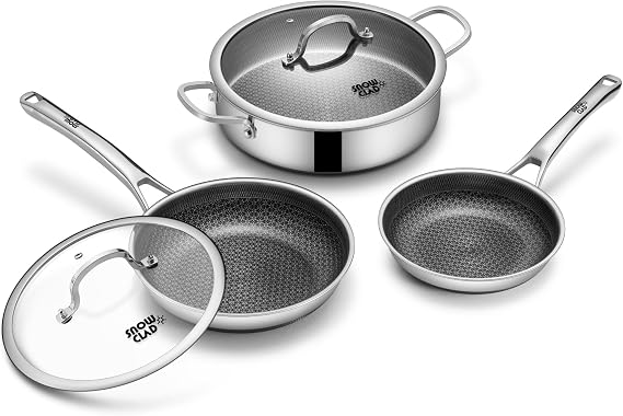Saute Pan Set,Hybrid Non Stick 5 Quart Everyday Braiser pan,10 inch skillet,8 inch skillet,Chicken Fryer, PFOA Free Cookware,Deep Frying Pans with Lid,Dishwasher and Oven Safe,Works on All Cooktops