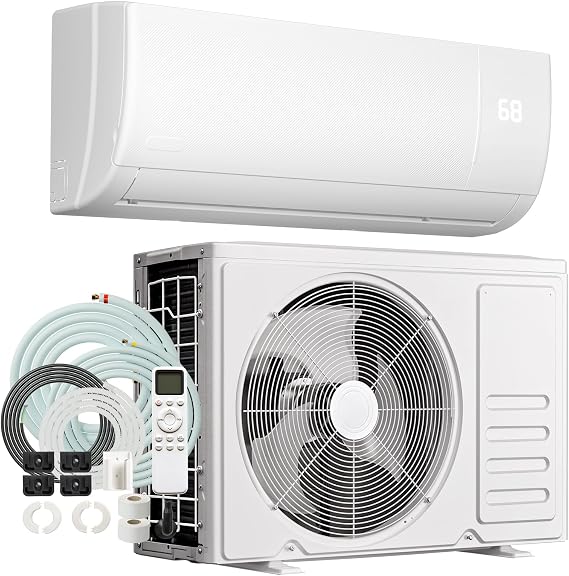 Bonnlo 9000 BTU Mini Split AC/Heating System, 19SEER2 Inverter Ductless Wall AC Unit, Energy Efficient Air Conditioner with Pre-Charged Condenser & Installation Kit, Cools Up to 450 Sq. Ft, 115V