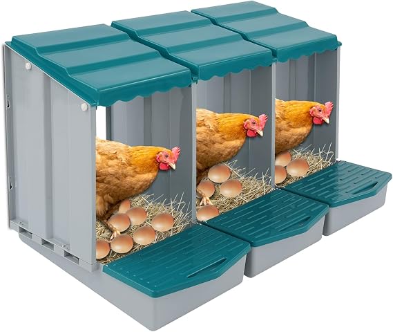 Chicken Nesting Boxes, 3 Holes Nesting Box for Laying Eggs, Heavy Duty PP Nesting Boxes with Inclined Top, Drain Holes & Resting Platform for Chicken and Poultry to Collect Eggs (3 Holes)