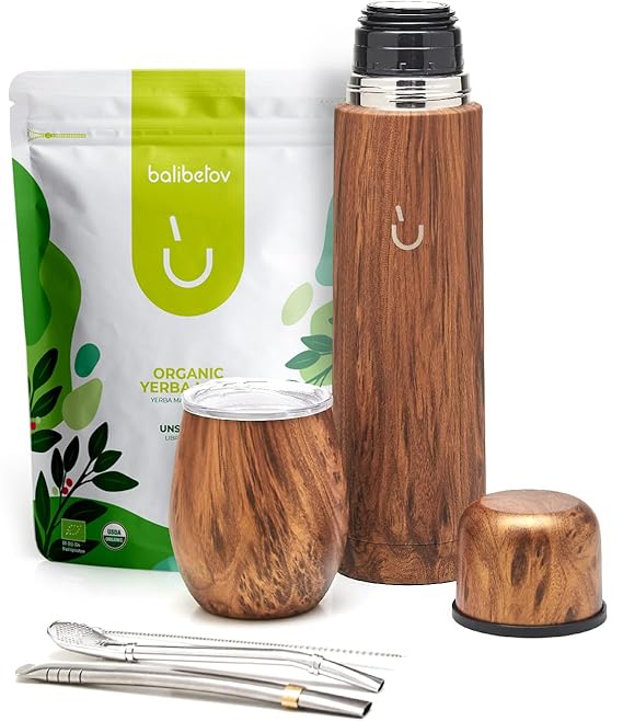 BALIBETOV Yerba mate set - 2.2lb organic yerba mate loose leaf - Mate Cup, Mate Thermal Flask and Bombilla mate straw - Yerba mate beginer set