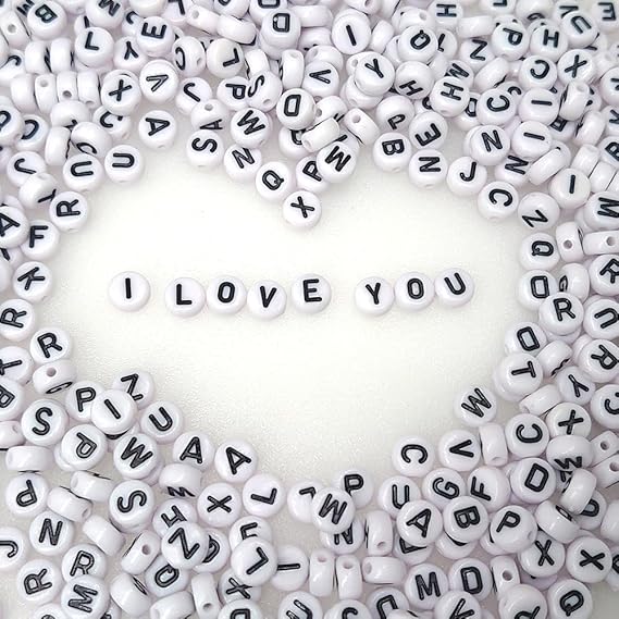 500+ Pieces 4x7mm White Round Acrylic Alphabet Letter Beads A-Z Mixed Plastic Shape Loose Bulk DIY Beads for Jewelry Making Bracelets Necklaces Key Chains (Black on White)