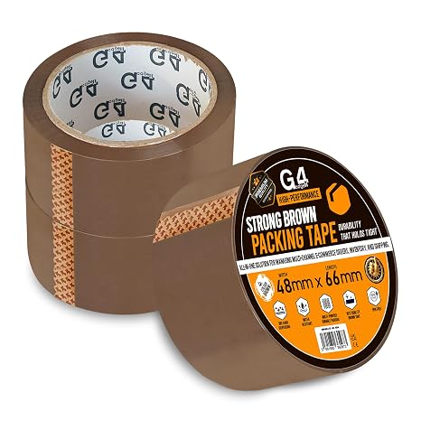 G4GADGET Pack of 3 Strong Brown Packing Tape – 48mm x 66m – Heavy Duty Parcel Tape for Moving Boxes, Shipping and Packaging