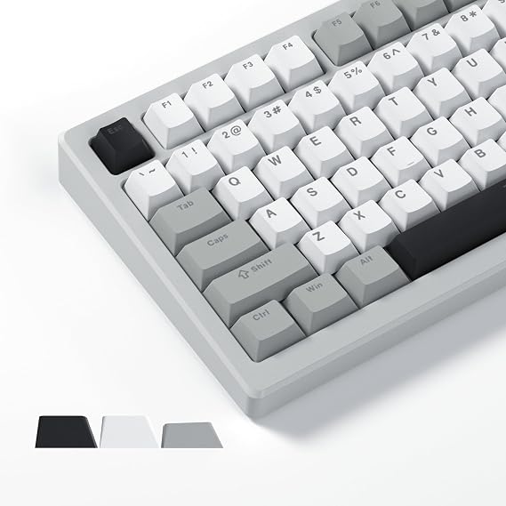 Womier Shine Through Keycaps, PBT Keycaps 60 65 75 100 Percent | Cherry Profile Custom Key caps Set for Cherry Gateron MX Switches Mechanical Keyboard-Grey Creamy