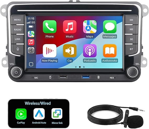 [Upgrade] YZKONG Car Stereo Compatible for VW Passat Golf MK5 Jetta Caddy EOS Tiguan with Wireless Carplay Android Auto IPS Touch Screen Car Radio, AM/FM Radio, BT, Dual USB Port