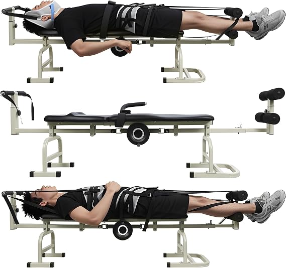 Massage Traction Table for Neck & Back, Cervical and Lumbar Traction Stretching Bed, Portable Body Stretching Device for Home Use