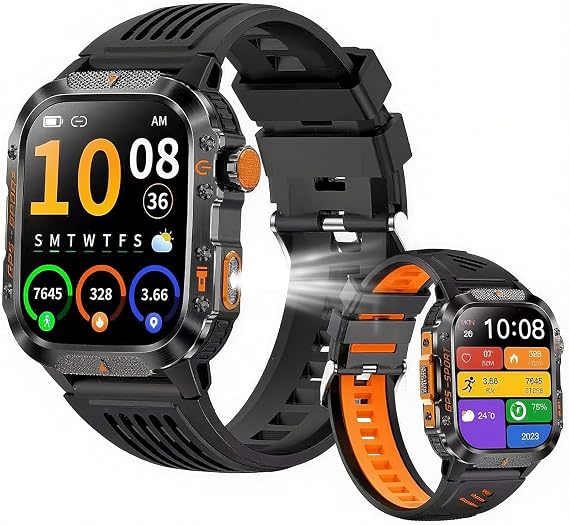 Military Fitness Tracker Smart Watch for Men, Square Black, 1.7" HD