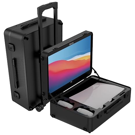 POGA LUX Console Travel Case w/ 24" Monitor Compatible w/ PS5 - V3 Black | Compatible w/ PlayStation 5 Premium w/ Trolley, and 24 AOC Gaming Monitor, Optional BT Speaker Slot - V3 Black Shell