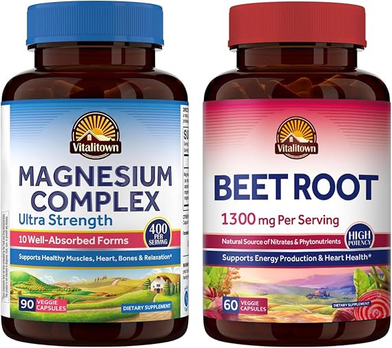 Vitalitown 10 in 1 Magnesium Complex 90 Caps & Vitalitown Organic Beet Root 60 Capsules 1300mg
