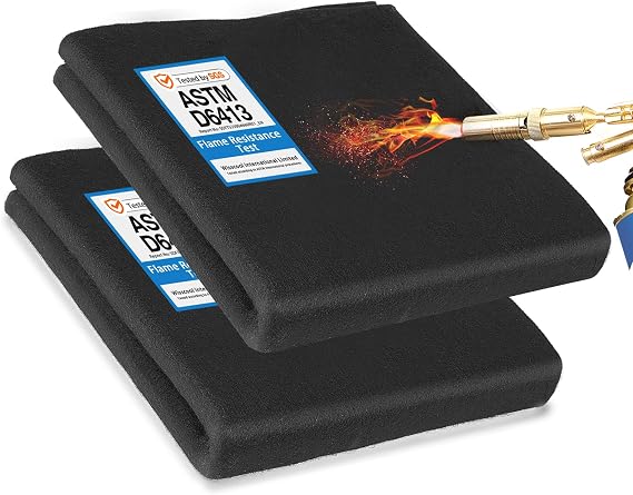 WISSCOOL 2 Pack 10 mm Welding Blanket, 12" x 12" Carbon Felt Pads | Thickened Fireproof Welding Pad Help Shield Surfaces From Sparks Radiant Heat During Soldering, Brazing, HVAC Work
