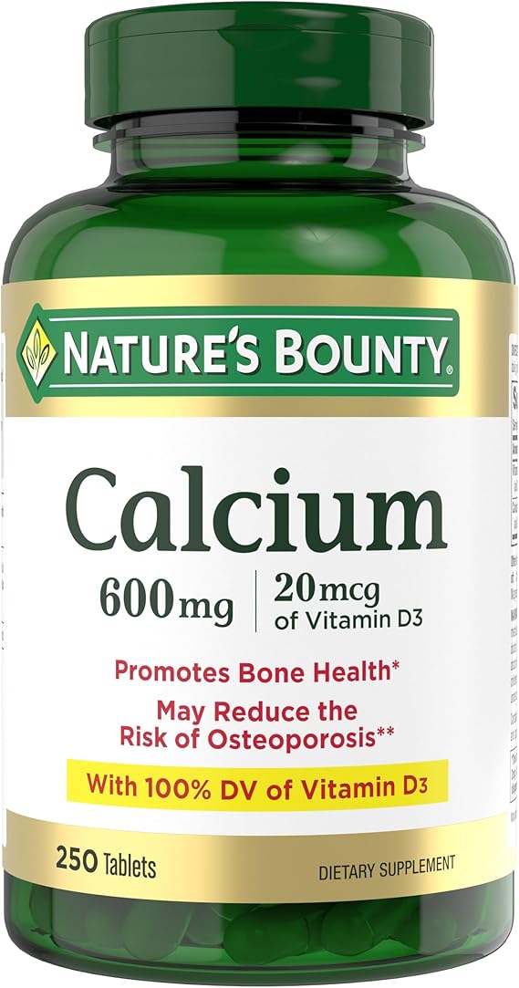 Nature's Bounty Calcium Carbonate & Vitamin D, 250 Tablets | Supports Immune Health & Bone Health, 600mg Calcium & 800IU Vitamin D3
