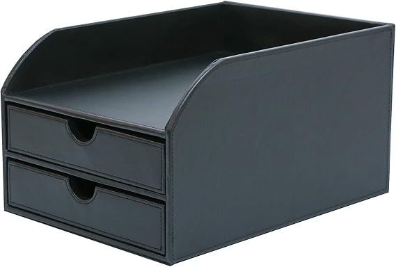 OSCO Faux Leather 2 Tier Sorter with Letter Tray - Black