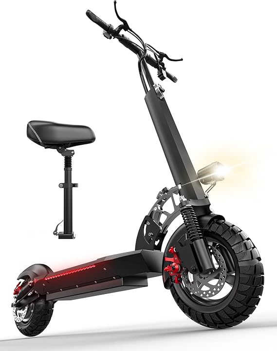 Electric Scooter for Adults with Seat, 1500W Peak Motor, 45-Mile Range, 25Mph Fast Speed, 48V 13AH Battery, Heavy Duty 300+ lbs, Dual Disc Brake, 10" Off-Road Foldable e Scooter for Tenns