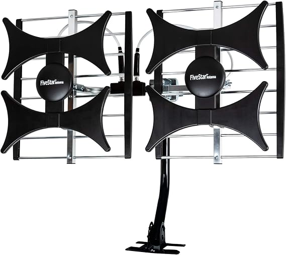 Five Star Multi-Directional 4V HDTV Amplified Antenna - up to 200 Mile Range, UHF/VHF, Indoor, Attic, Outdoor, 4K Ready 1080P FM w/ 40ft RG6 coaxial Cable, Mounting Pole