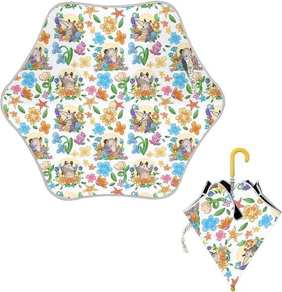 Possums Opossum Children Umbrella for Girls Boys Wind-Proof Anti-UV 6 Ribs Compact Stick Umbrella for Kids Sun Rain Days UV50+ Kids Sunshade Cute Fun Print Aged 3-10