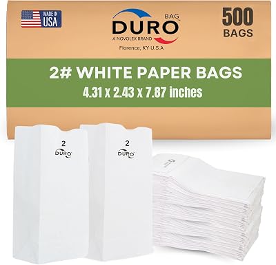 Duro 2# White Popcorn Bags 500-Count, Bulk Small White Paper Bags for Candy, Cookies, Snacks & Treats, Dubl Life SOS Paperbag - 4.31 x 2.43 x 7.87 Inches