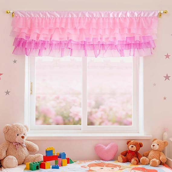 Besutolife Valance Curtains Pink Tulle Valance for Girls Bedroom Kids Room Baby Nursery Room Windows 52 16 inch