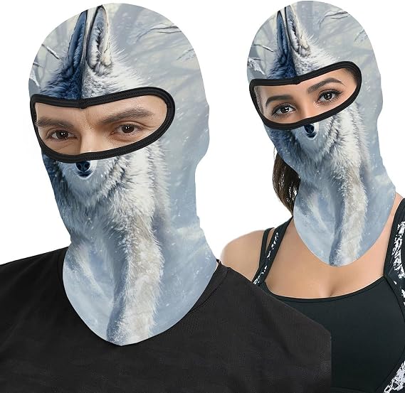 White Wolf Ski Mask for Men Women,Fantasy Full Mask Balaclava Cover Neck Warmer Hat Outdoor Sports