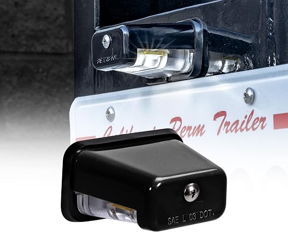 TRUE MODS Black LED License Plate Light for Boat Trailer [Stud Mount] [DOT FMVSS 108] [SAE L] [Waterproof] [12V DC] Universal Submersible Tag Lamp for Auto Work Utility Flatbed Dump Box Semi Truck RV