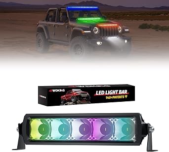 4WDKING RGB LED Light Bar for Pickup,12 inch Multi-Color Flood Spot Combo LED Fog Driving Pods IP68&IP69K Waterproof for Wrangler ATV UTV Cars Off Road Boat Lights