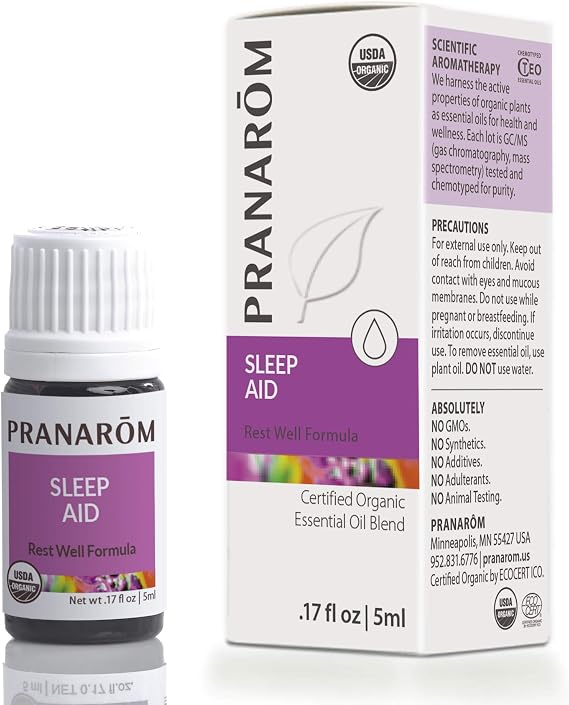 Pranarom Sleep Aid Essential Oil Blend 5 ml | Lavender, clary sage and spikenard diffuser blend to support a calm, restful bedtime routine. Certified organic.