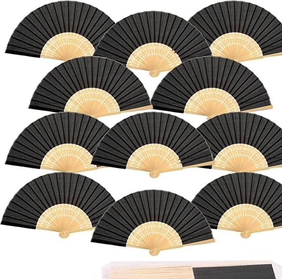 iZoeL 12 Pack Black Folding Hand Fans, Paper Bamboo Fans, Elegant Spanish Style Handheld Fan for Weddings, Church, Funerals, Parties, Wall Decoration, DIY Crafts & Summer Events Vintage