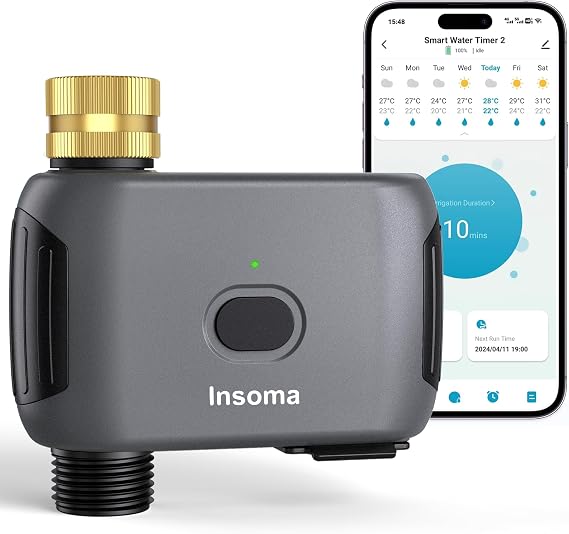 Insoma WiFi Water Timer for Garden with Brass Inlet, Smart Sprinkler Timer, APP Remote Control WiFi Hose Timers, automatic Tap timers with AUTO/Rain Delay/Manual Mode for Yard Lawn Watering