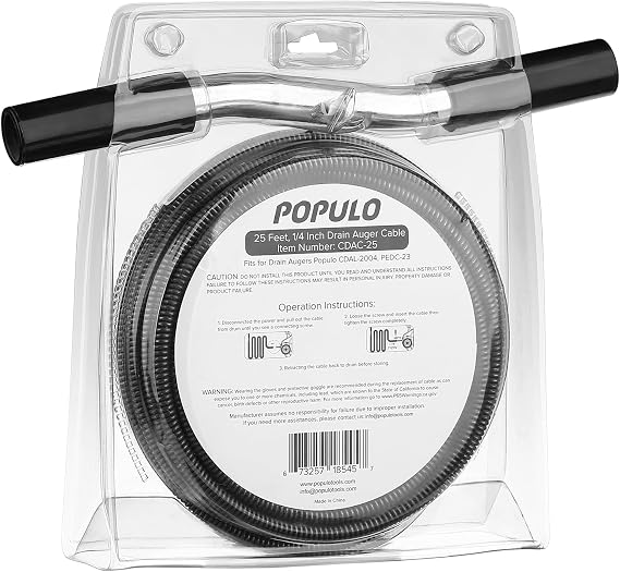 POPULO 25FT Replaceable Cable, Compatible with POPULO Electric Drain Auger(CADL-2004, PEDC-23), Supports Manual Operation.
