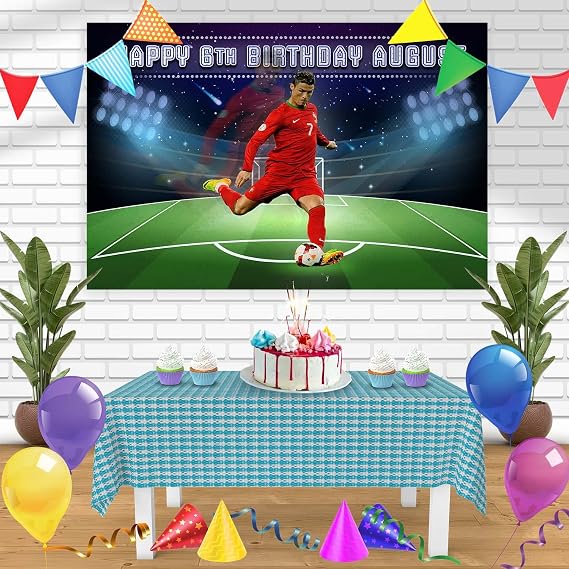 Ronaldo CR7 Star Soccer Birthday Banner Personalized Party Backdrop Decoration 60x44 Inches - 5x3 Feet