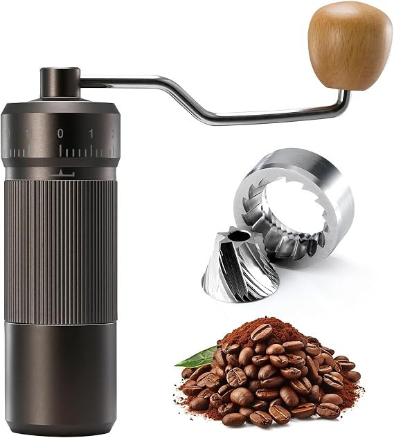 Manual Coffee Grinder by Suvykep 7 Star Coffee Grinder Manual with 25g Capacity, CNC Stainless Steel Espresso Grinder with 55 Grind Settings For Espresso, French Press, Pour Over Grey