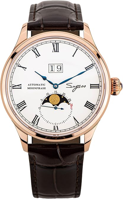 Sugess MoonPhase Master 41mm SU2528GW Enamel Dial ST2528 Automatic Mechanical Mens Wrist Watch Seagull 1963