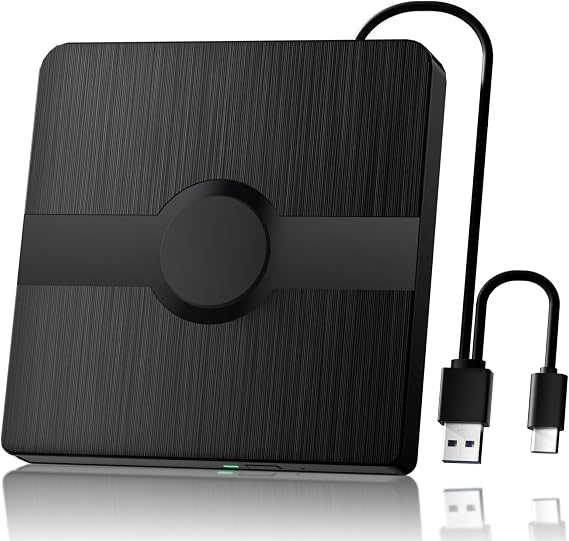 Wbacon External Blu Ray Drive, BD Player with Read/Write Capability Portable Blu-ray Player with USB 3.0 and Type-C CD/DVD Burner 3D Blu-ray Drive (with Charging Cable)