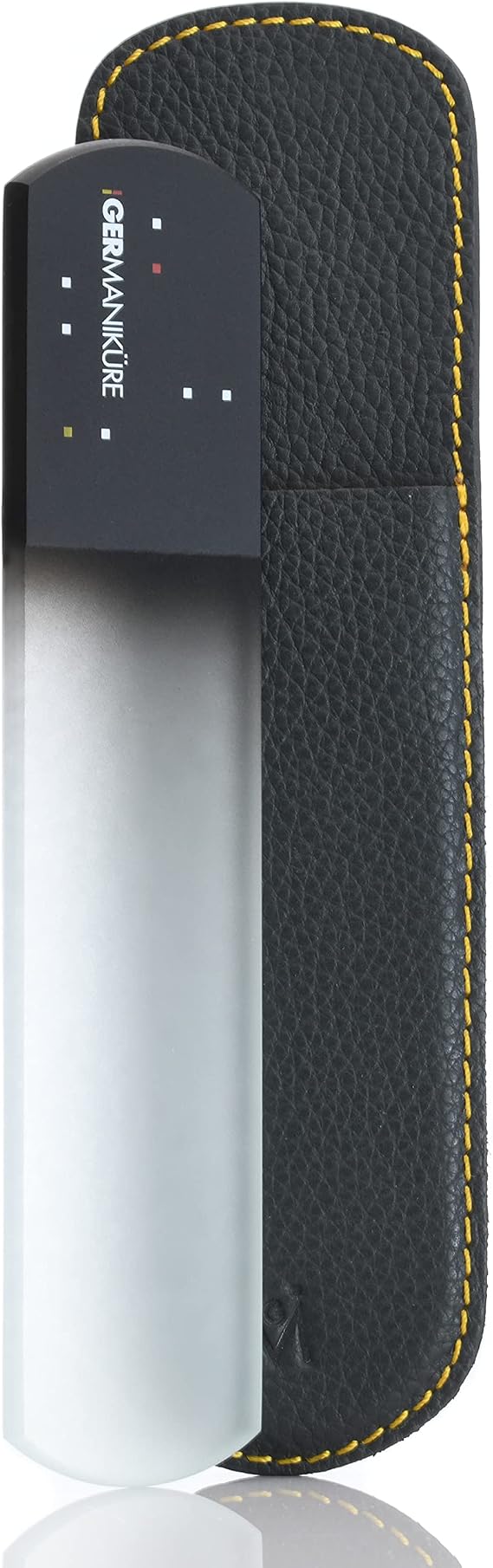 GERMANIKURE Pedicure Bar, Foot File, Callous Remover - Black Glass with Leather Sleeve Ethically Made in Czech Republic
