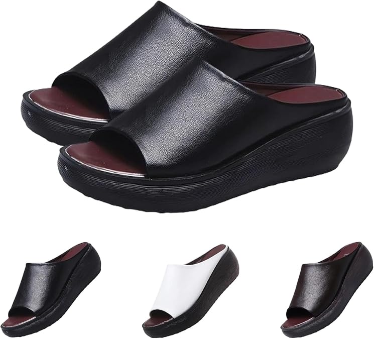 2025 New Orthopedic Sandals Summer Comfortable Orthotic Leather Wedges Slides Dressy Platform Heel Arch Support Slip Sandals