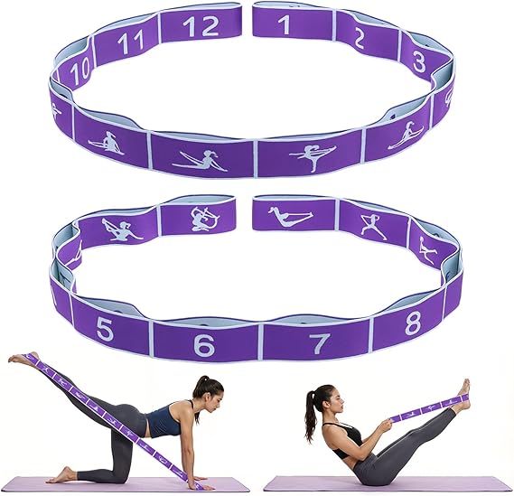 Yoga Straps for Stretching, Elastic Bands for Exercise 12 Gears | Stretch Band with Loops, for Pilates, Yoga, Ballet, Gymnastics, for Women Men