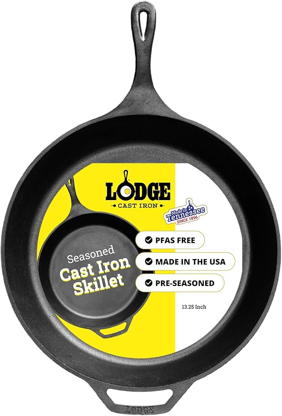Lodge Pre-Seasoned Cast Iron Skillet, PFAS-Free, 13.25 Inches
