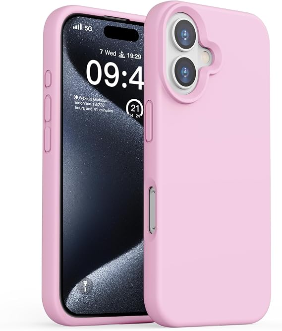 ZUSLAB Real Silicone Case Compatible with Apple iPhone 16 6.1 Inches 2024, Liquid Silicone Gel Rubber Cover Support Wireless Charging, Anti-Scratch TPU Protective Bumper, Pink