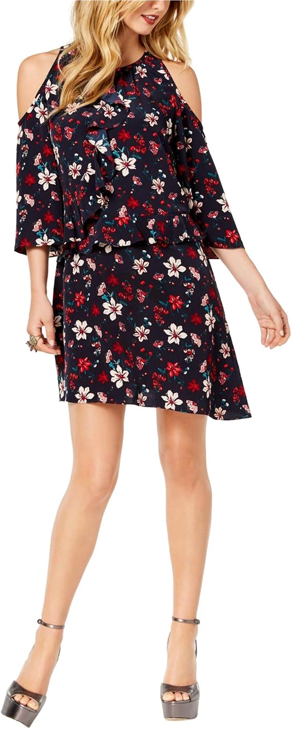 Zoe by Rachel Zoe Womens Cold Shoulder Floral Mini Dress Navy S
