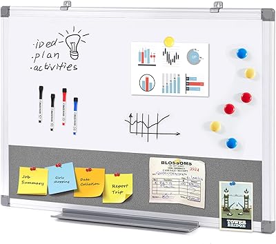 S SWANCROWN Magnetic White Board and Bulletin Cork Board Combination,24 x 18 Inch Dry Erase Board Bulletin Combo Board, Hanging Wall Mounted Message Board Corkboard for Home, School, Office