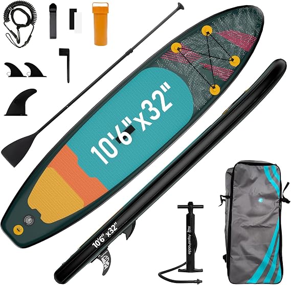 10'6 Inflatable Stand Up Paddle Board 32" W SUP Paddle Board with Paddleboard Accessories Triple Action Pump