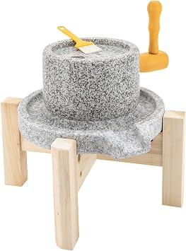 Stone Grain Mill Solid Wood Base - Household Traditional Countertop Grinder,Artisanal Natural Stone Grain Mill for Wheat/Spices & Coffee Beans, Ideal for Breads & Tortillas