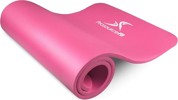 ProsourceFit Extra Thick Yoga and Pilates Mat 1/2 (13mm) or 1" (25mm), 71-inch Long High Density Exercise Mat with Comfort Foam and Carrying Strap