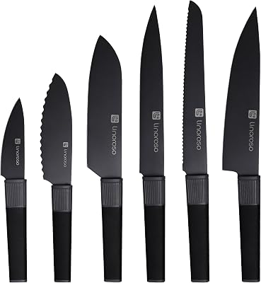 linoroso Kitchen Knife Set, 6 Pieces Knives Set with Healthy Anti-Rust Black Coating, Dishwasher Safe Professional Chef Knife Set with Gift Box, Saklei Series